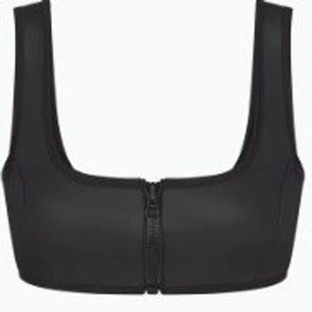 SKIMS Rubberized Scuba Swim Bikini Top Womens 4X Onyx New Front Zip Scoop Neck